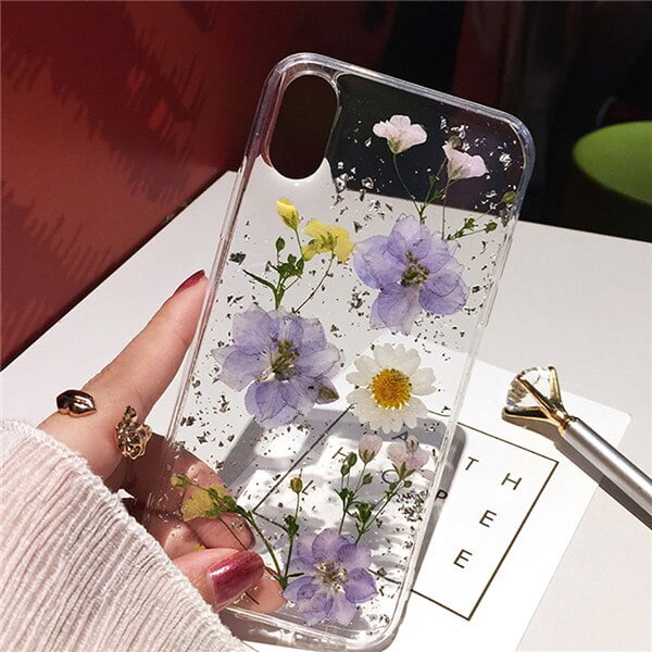 Fundas de teléfono Qianliyao con flores secas y lámina plateada para iPhone 14 13 12 11 Pro Max XS Max XR X 6 6s 7 8 Plus SE, funda de silicona suave Tan Jianjun unisex