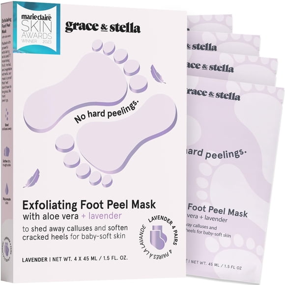 Mascarilla exfoliante para pies ganadora del premio Grace & Stella con aloe vera, 4 pares