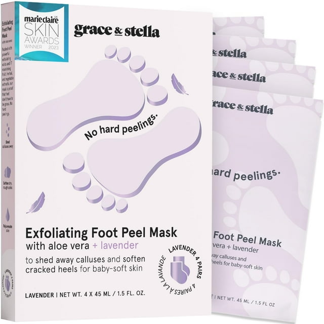 Mascarilla exfoliante para pies ganadora del premio Grace & Stella con aloe vera, 4 pares