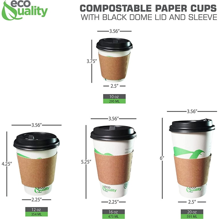 Compostable Coffee Disposable Cups With Lids and Sleeves 100's - Go-Compost  Paper Cups