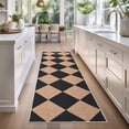 thumbnail image 2 of HIWEAVER Brown/Black 2' x 6' Easy Jute Runner for Kitchen Non Slip Stain Resistant Checkered Indoor Outdoor Throw Carpet Non Shedding Modern Geometric Mat for Hallway Outdoor Patio Rug, 2 of 6