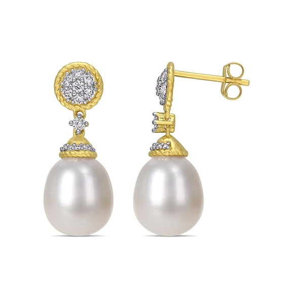 Everly Women's Cultured Pearl and Diamond 14k Yellow Gold Earrings