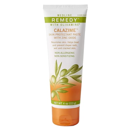 Medline Remedy Olivamine Calazime Skin Protectant Paste Cream, Used with Dry Chapped from Diaper Rash, Incontinence, Dermatitis, Psoriasis, Burns, Bites, White, 4 Oz