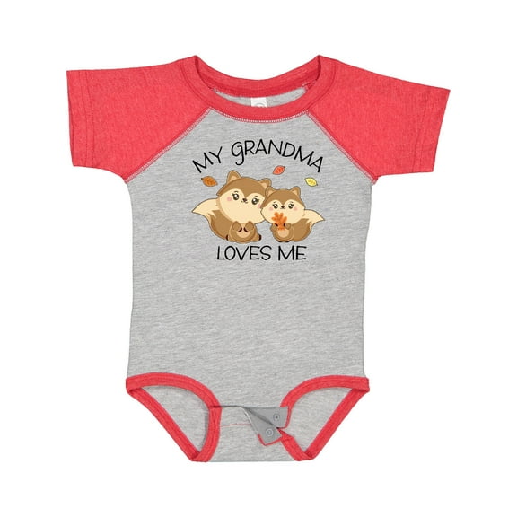 Inktastic My Grandma Loves Me with Cute Squirrels in Autumn Boys or Girls Baby Bodysuit