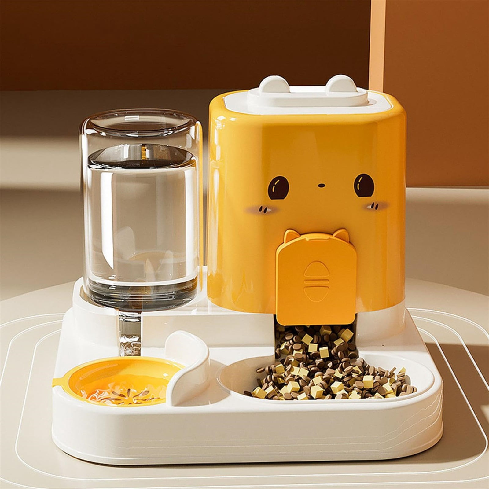 2-in-1 Automatic Pet Feeder,Removable Food and Water Dispenser for Small Dogs and Cats,Portable, Gravity Fed, No Spill,for Home, Travel, and Crate，As Shown