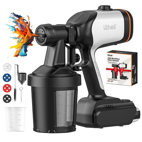 Litheli 20V HVLP Paint Sprayer with Brushless Motor,Cordless Paint Gun with 4.0 Ah Battery & 4 Nozzles & 800ml Container for Home Interior Exterior Car, Deck, Fence, Furniture