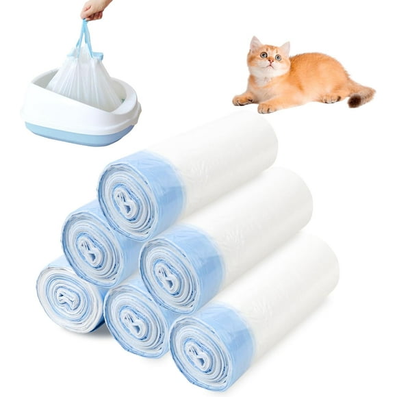 AIR-120 Pcs Cat Litter Bags Compatible with Robot 3/4 Cat Litter Box Liners 12 Gallons Heavy Duty Replacement Liners Tash Bags with Drawstring 25" x 16" Blue