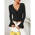 thumbnail image 2 of Weardear Women's V Neck Ruched Self-Tie T-Shirt Slim Fit Flare Long Sleeve Basic Tops, 2 of 5
