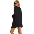 thumbnail image 3 of JWD Women's Cardigan Lightweight Open Front Cardigan Sheer Long Sleeve Button Down Loose Knited Cardigan Black XX-Large, 3 of 6