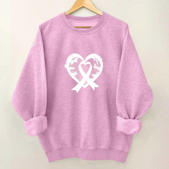 Craaazy Breast Cancer Awareness Sweatshirts for Women Gifts Funny Long Sleeve Survivor Shirt Pink Ribbon Graphic Support Tops Rou nd Neck Pullover