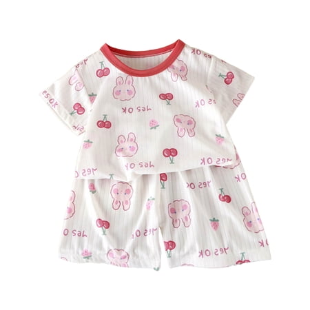 Akiihool Baby Girls 2T-10Y Toddler Kids Girls Boys Soft Comfy 2pcs Set Short Sleeve Shirts and Pants Sets(Pink 4-5 Years)