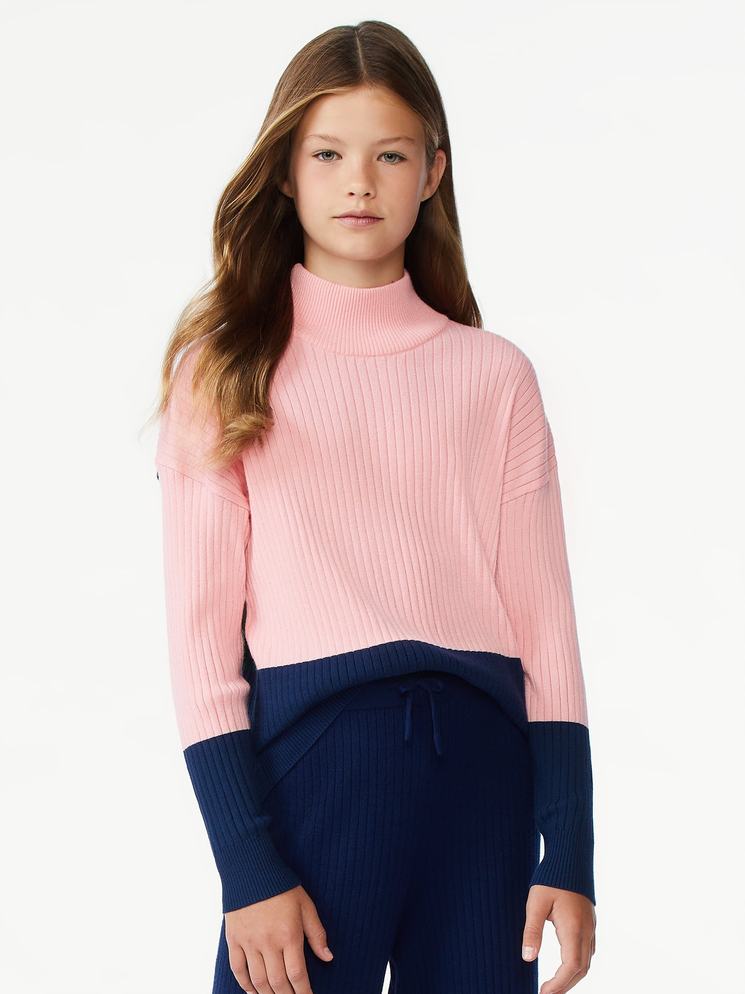 Free Assembly Girls Oversized Color Block High Neck Sweater, Sizes 4-18 -  Walmart.com