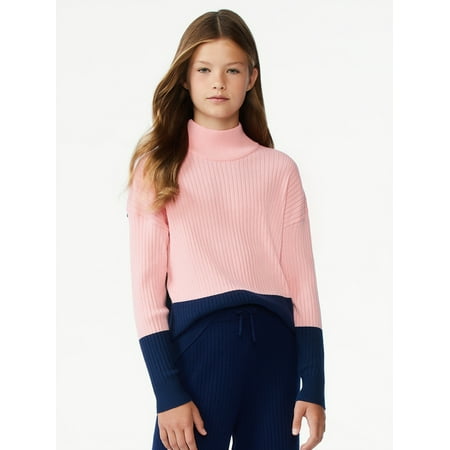 Free Assembly Girls Oversized Color Block High Neck Sweater, Sizes 4-18