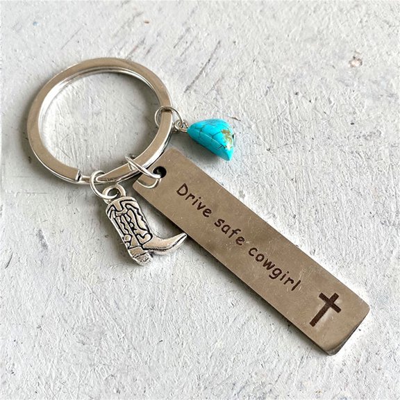 Western Metal Keychain Textured Key Fob Featuring Unique Western Style Design for Everyday Use and