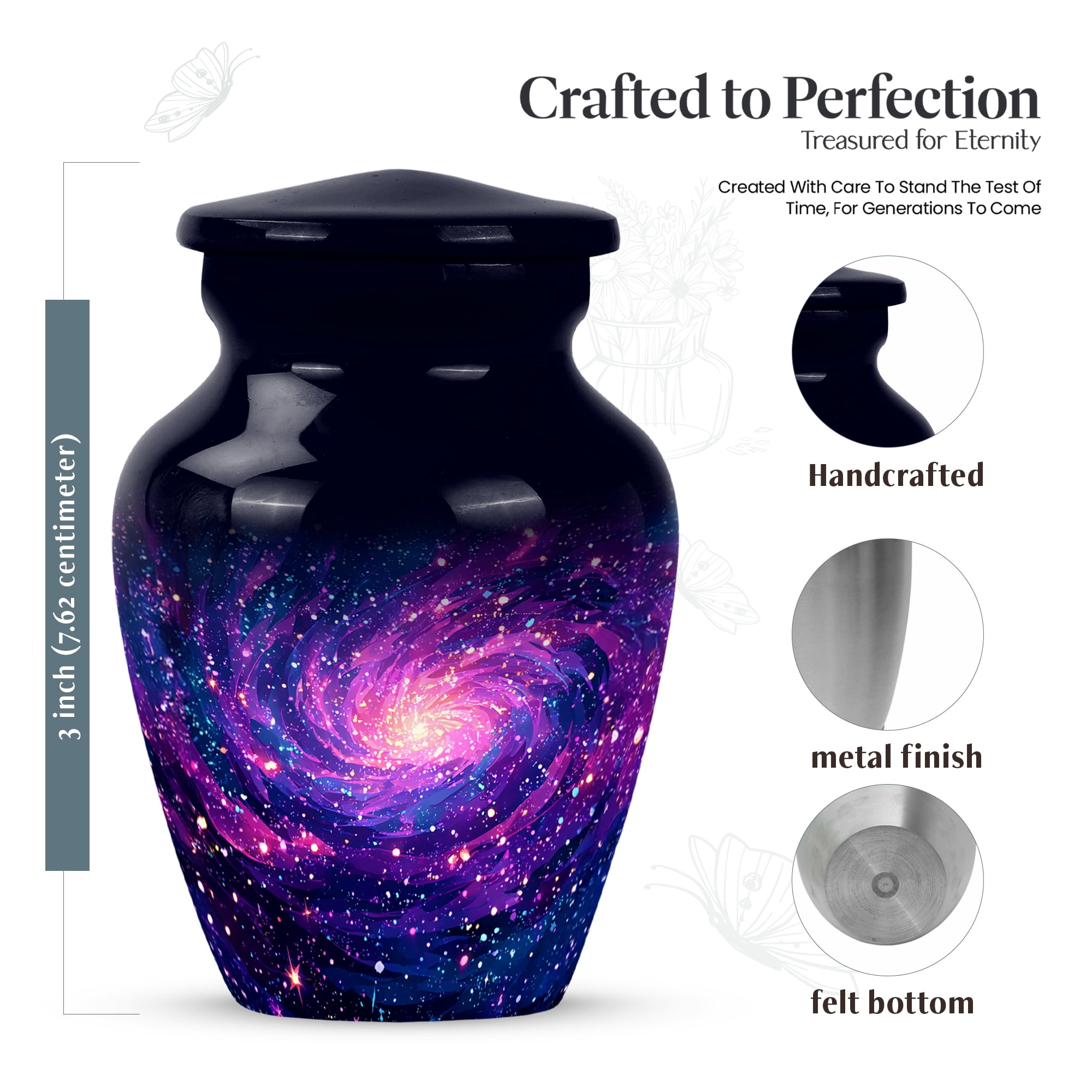 MUKTIVE Purple Galaxy With Stars Burial Urns for Ashes Adult Male, Keepsake Funeral Blue Urns for Ashes Adult Female, Cremation Urn for Women, Dad and Mom Urn, 3 inch