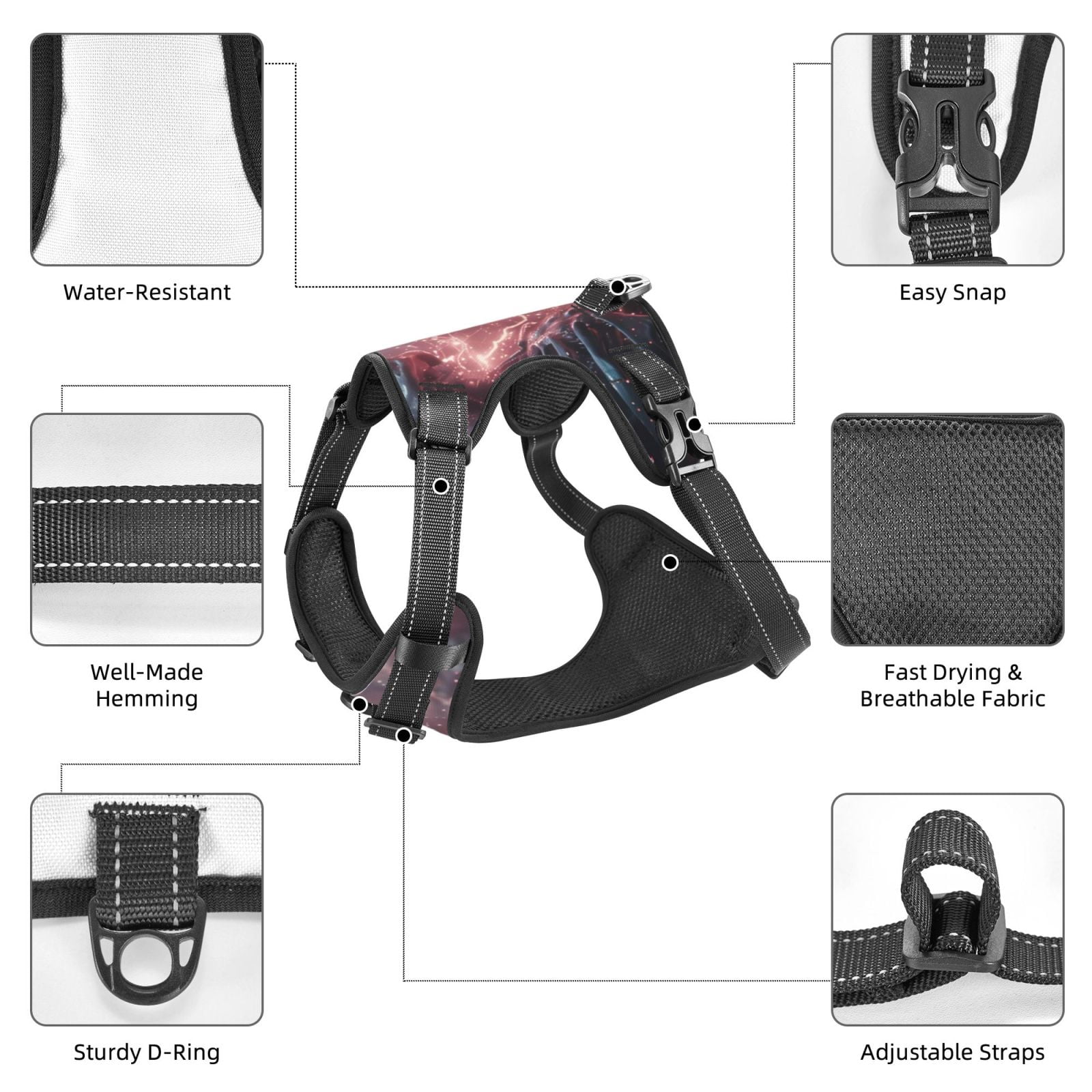 Vsdgher Electric Skeleton Surrealism Dog Harness, No-Pull Pet Harness, Dog Vest, Pet Vest for Small to Large Dogs-Medium