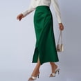 thumbnail image 6 of Ahabrexf Satin Pencil Skirt for Women High Waist Asymmetrical Slit Midi Skirt Solid Color, 6 of 8