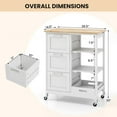 thumbnail image 3 of Gymax Kitchen Island Cart on Wheels Rolling Utility Cart w/ Rubber Wood Top & 3 Storage Drawers White, 3 of 10