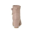 thumbnail image 3 of BLISSFUL STEP Women's Ankle Boots Faux Suede Pointed Toe Bow Decor Chunky Heel Zipper Booties Dust Pink 7, 3 of 8