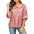 thumbnail image 4 of Ndbuld Longsleeve Tops Women Long-Sleeve Collar Button Pullover Top,Red,M, 4 of 5
