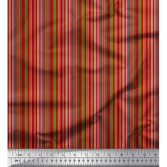 Soimoi Red Rayon Crepe Fabric Vertical Stripe Print Fabric by Yard 46 Inch Wide
