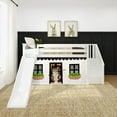 thumbnail image 2 of Low Bunk With Stairs, Easy Slide & Black & White Farmhouse Curtain, White, 2 of 10