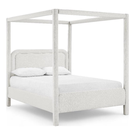 Meridian Furniture Salina Cream Linen Textured Fabric Upholstered Queen Bed