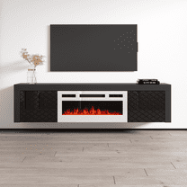 Dia WH-EF Floating Fireplace TV Stand for TVs up to 80", Modern High Gloss 71" Entertainment Center, Wall Mounted Electric Fireplace TV Media Console with Storage Cabinets