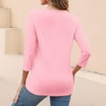 thumbnail image 4 of Tittly T Shirts for Women Basic Tees Women's V Neck 3/4 Sleeve Tops Color Block/Solid Shirts Basic Summer Tees Tshirts Shirts Spring Tops for Women Pink L, 4 of 7
