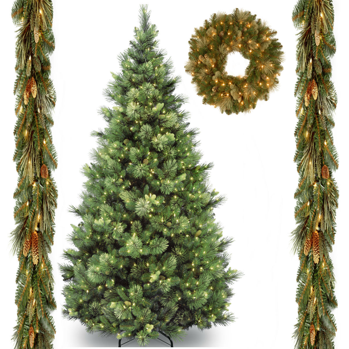 6.5 ft. Carolina Pine Tree, Pine Wreath, Pine Garland (2 Pack) includes