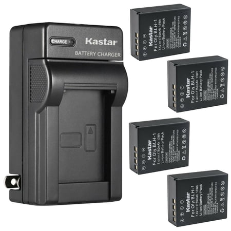 Kastar 4-Pack Fully Decoded Battery and AC Wall Charger Replacement for Olympus BLH-1 BLH-01 PS-BLH1 BLH1 Battery BCH-1 Charger OM-D EM1 Mark III OM-D E-M1 MARKIII Camera HLD-9 Battery Grip