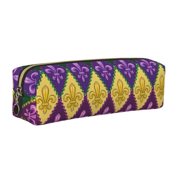 Easygdp Mardi Gras4 para Estuche de Lápices de Cuero, Estuche de Papelería de Cuero, Estuche de Gran Capacidad con Cremallera