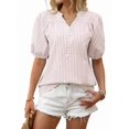 thumbnail image 3 of Womens Short Puff Sleeve Striped Blouses Top V Neck Loose Fit Casual Summer Work Blouses Striped Shirt Pink XL, 3 of 8