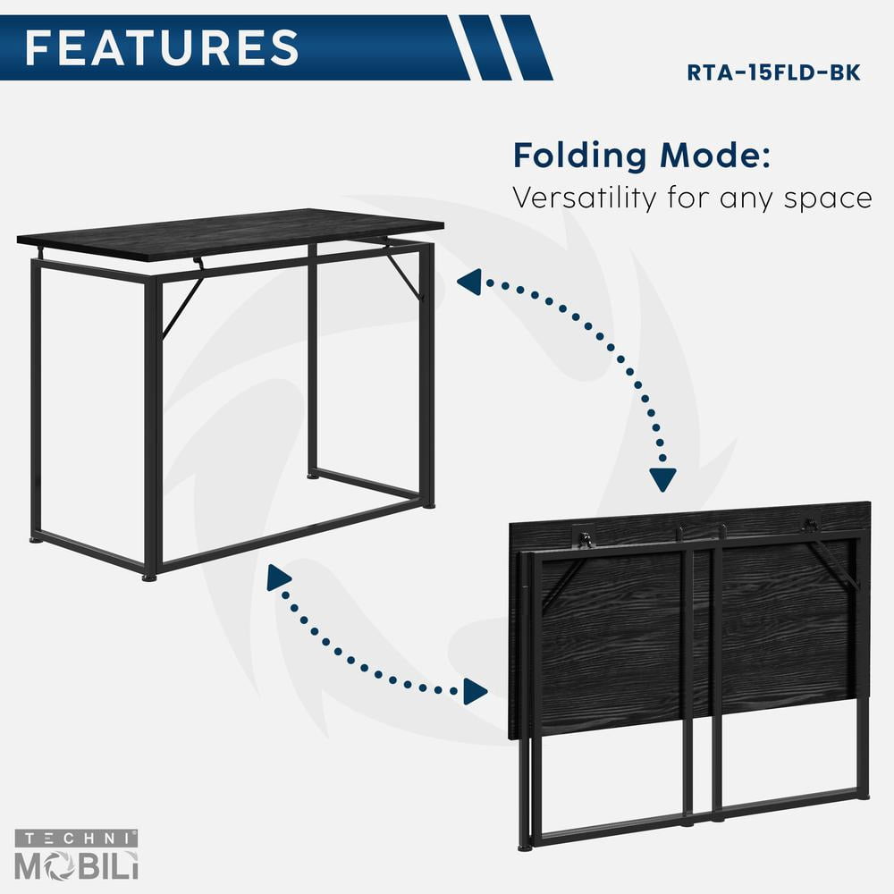 Techni Mobili Space Saving 40" W Folding Computer Desk, Black
