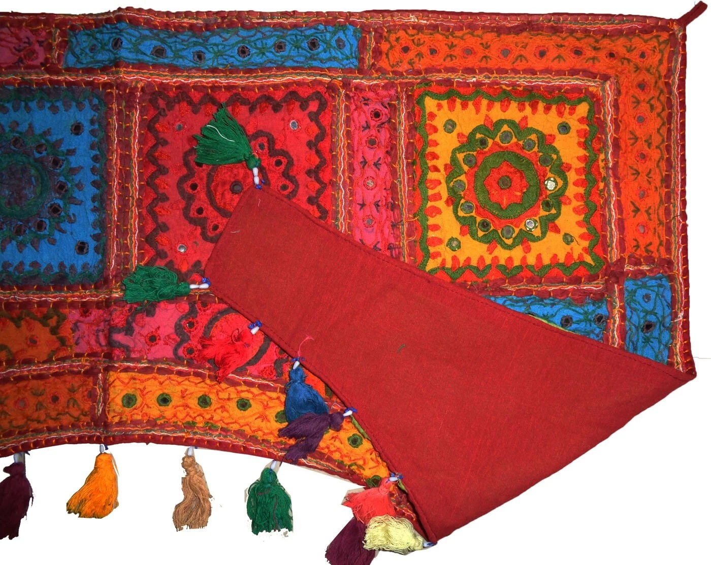 Tugana Craft Boho Banjara Door Valance, Multicolored Beaded Patchwork Embroidered Tapestry