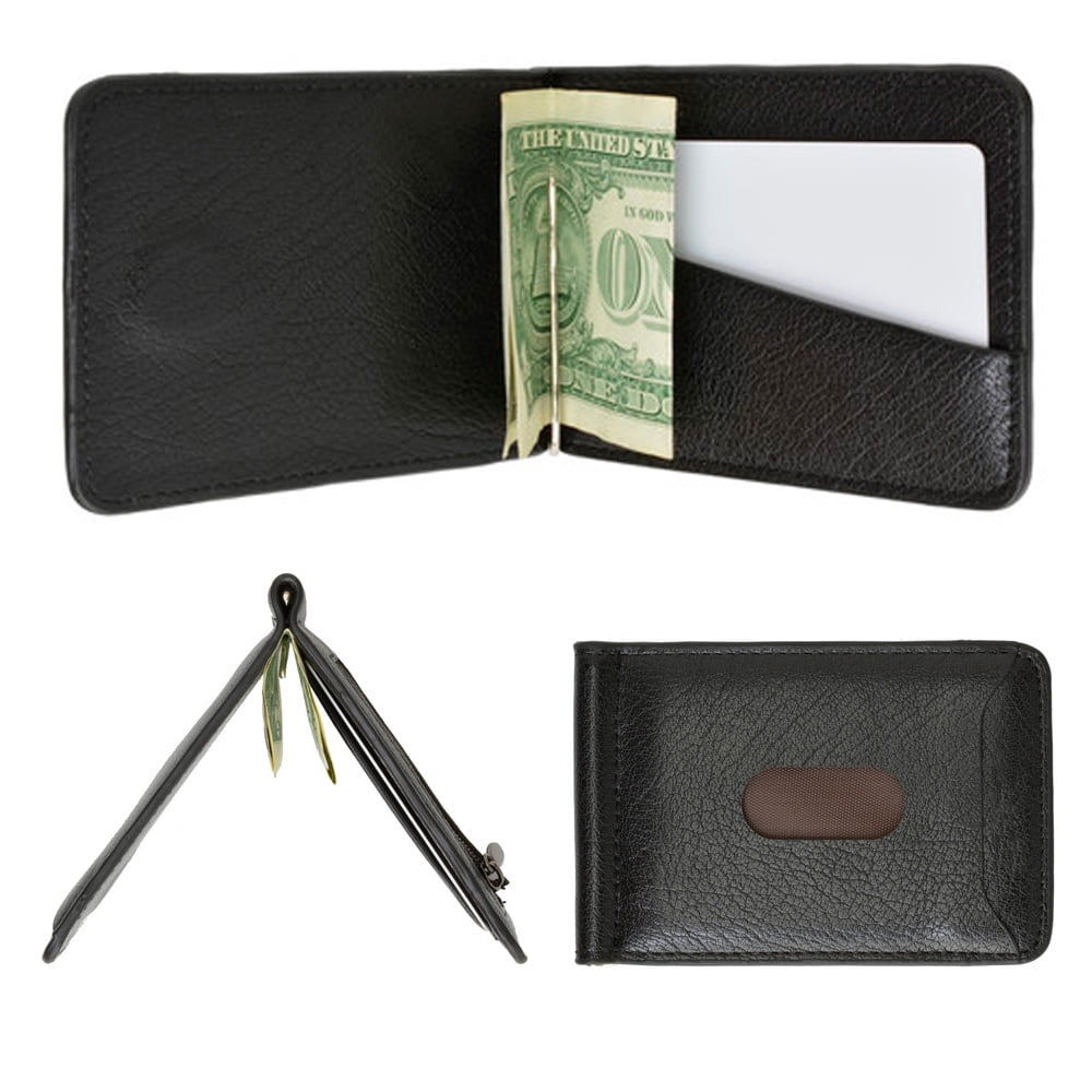 Mens Deluxe Black Leather Magnetic Money Clip Wallet Credit Card Slim ID Holder 
