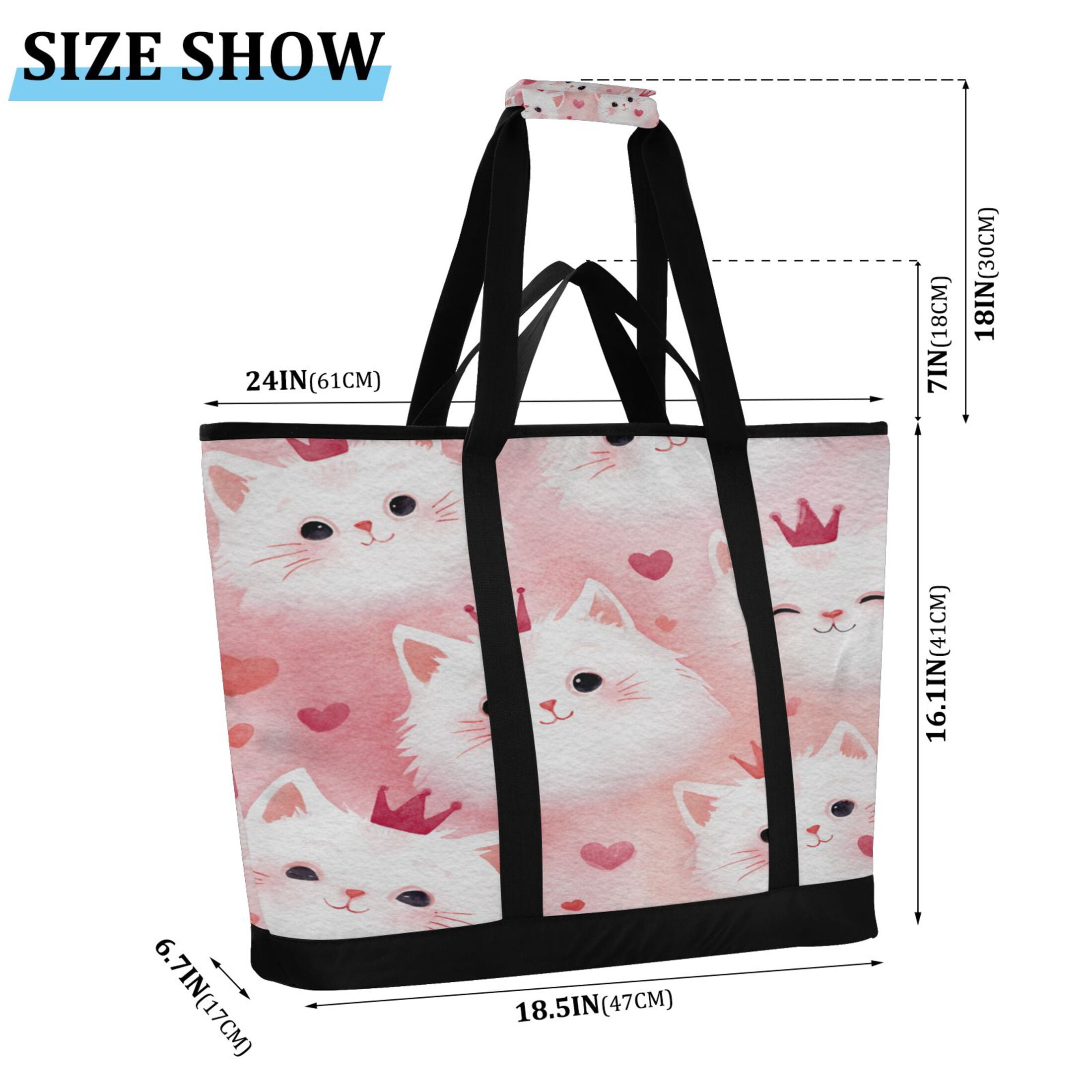 Extra-Large Wide Opening Design Capacity Hand-Held Ice Pack Thickened Insulation Layer For Long-Lasting Cold Retention For Outdoor Shopping Picnics And Camping Adorable White Cat Faces