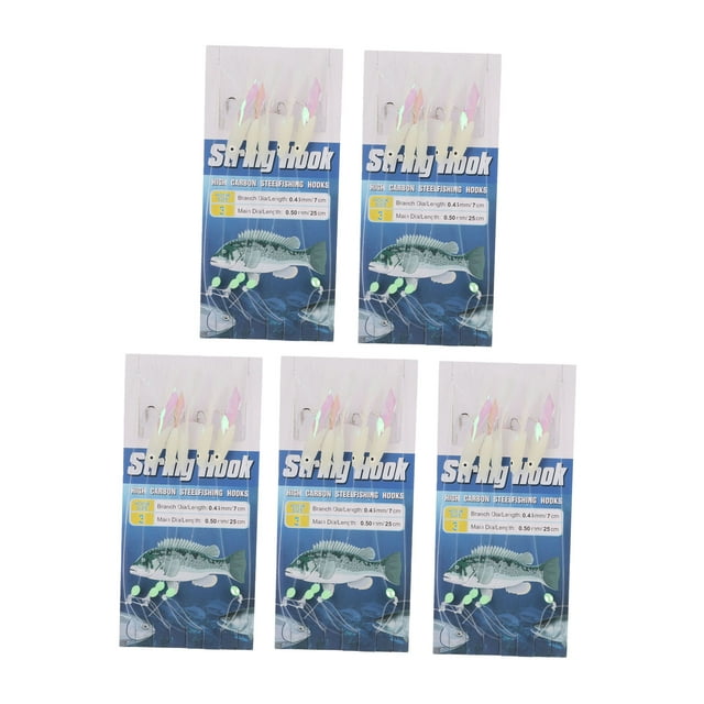 Juego de 5 señuelos de pesca con plumas luminosas, aparejos de cebo, piel de pez, señuelo de pesca brillante, ganchos de cadena de señuelo de acero al carbono con 5 ganchos 3 YUNYI BRAND Deportes