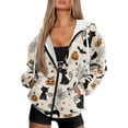 thumbnail image 4 of SCRAWLGOD Cats Pumpkins Hoodie Zip Up Women Light Weight Sweat Shirt Women Long Sleeve Women Oversized Jacket Breathable Womens Activewear Zip Up Size M for Halloween, 4 of 7