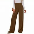 thumbnail image 4 of Wide Leg Dress Pants for Women Pull On Stretchy Work Pants High Waisted Business Casual Trousers Slacks with Pockets Brown XL, 4 of 5