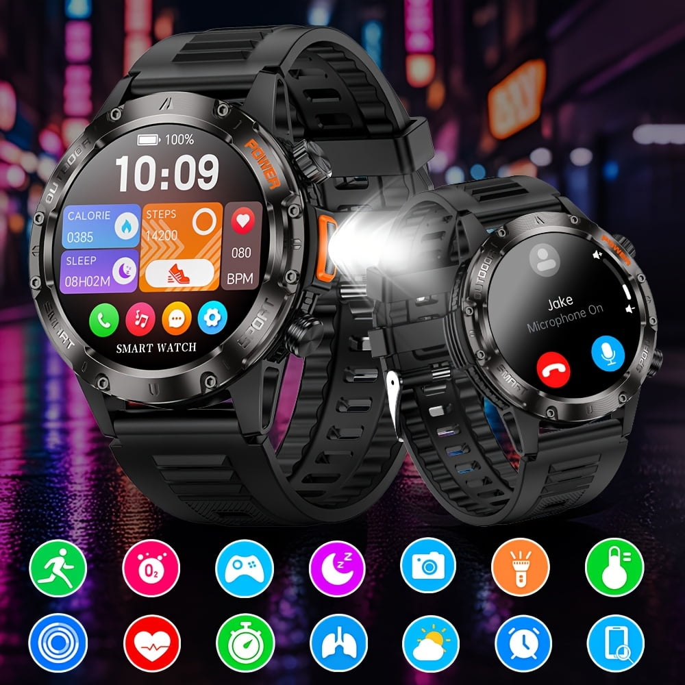 2025 New Outdoor Smartwatch 3D Dynamic Dial 60HZ High Refresh Rate Screen Extreme Screen-To-Body Ratio One-Touch Wireless Connection LED Light 100+ Multi-Sport Modes AI Voice Assistant