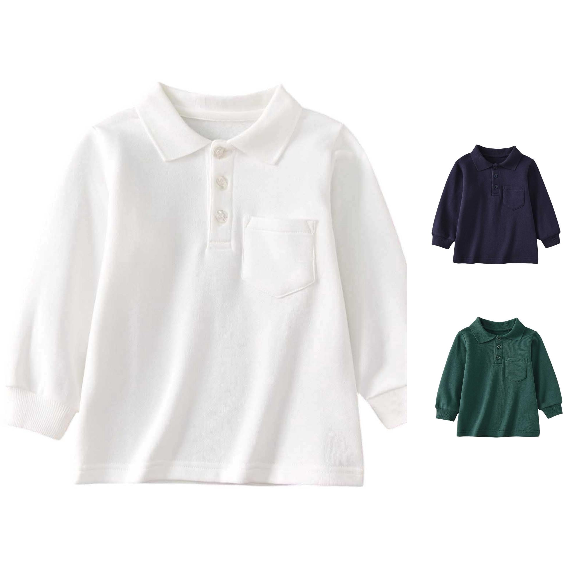 YMNXA Toddler Kids Boys Polo Shirts Long Sleeve Lapel Solid Color Plush Comfortable Fashion Tee Tops For Casual Daily Wear White 11-12 Years
