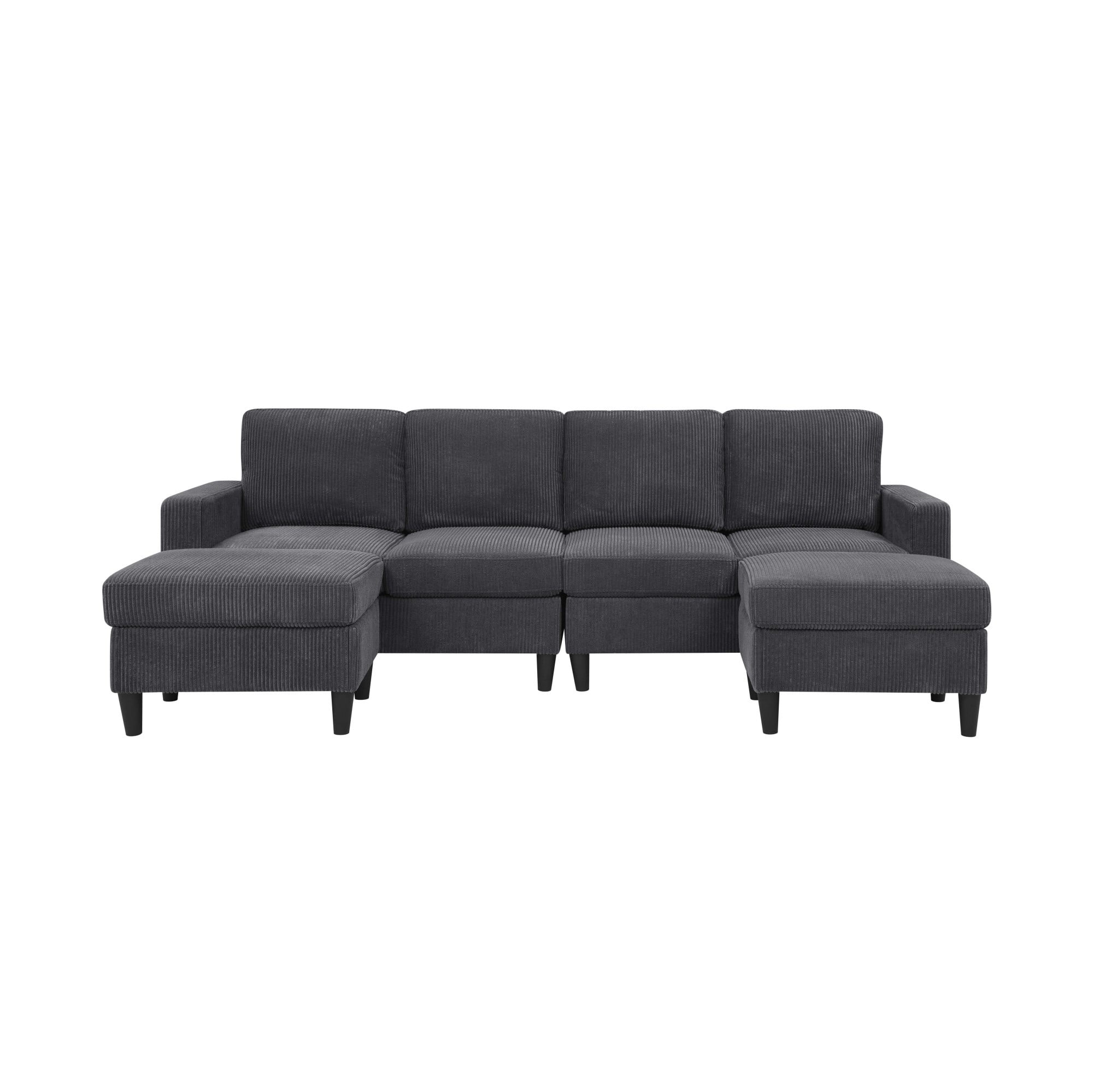 DEALTOPS 101" U-Shaped Modular Sectional Sofa with 2 Ottomans, Corduroy 4-Seater Cloud Couch for Living Room, Dark Gray