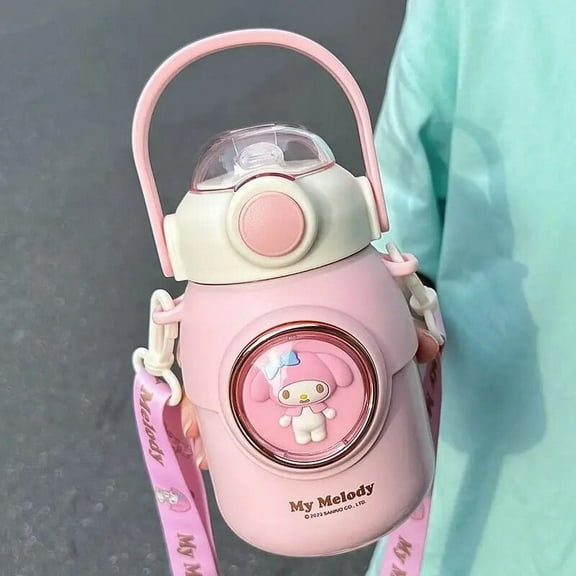 Sanrios Anime Kuromi Melody 700Ml Large Capacity Thermos Cup Straw Stainless Steel Thermal Insulation Straight Cup Water Bottle