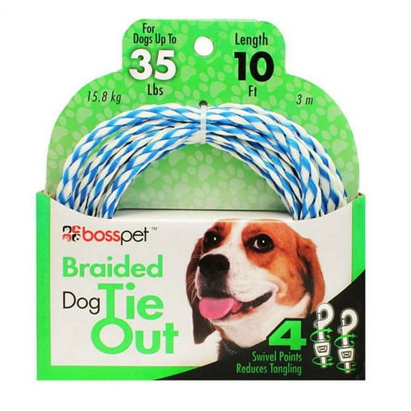 Braided Poly Rope Dog Tie-Out Strong Lightweight Teather Holds 35lbs Choose Size (10 Feet)