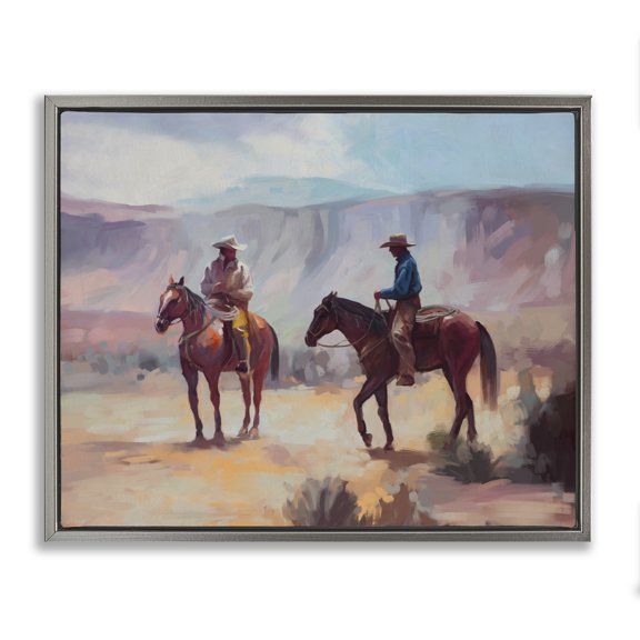 Stupell Industries Rustic Lodge Desert Cowboys Horses Landscape Gray Floating Frame Canvas Art, 31 x 25, by Ziwei Li