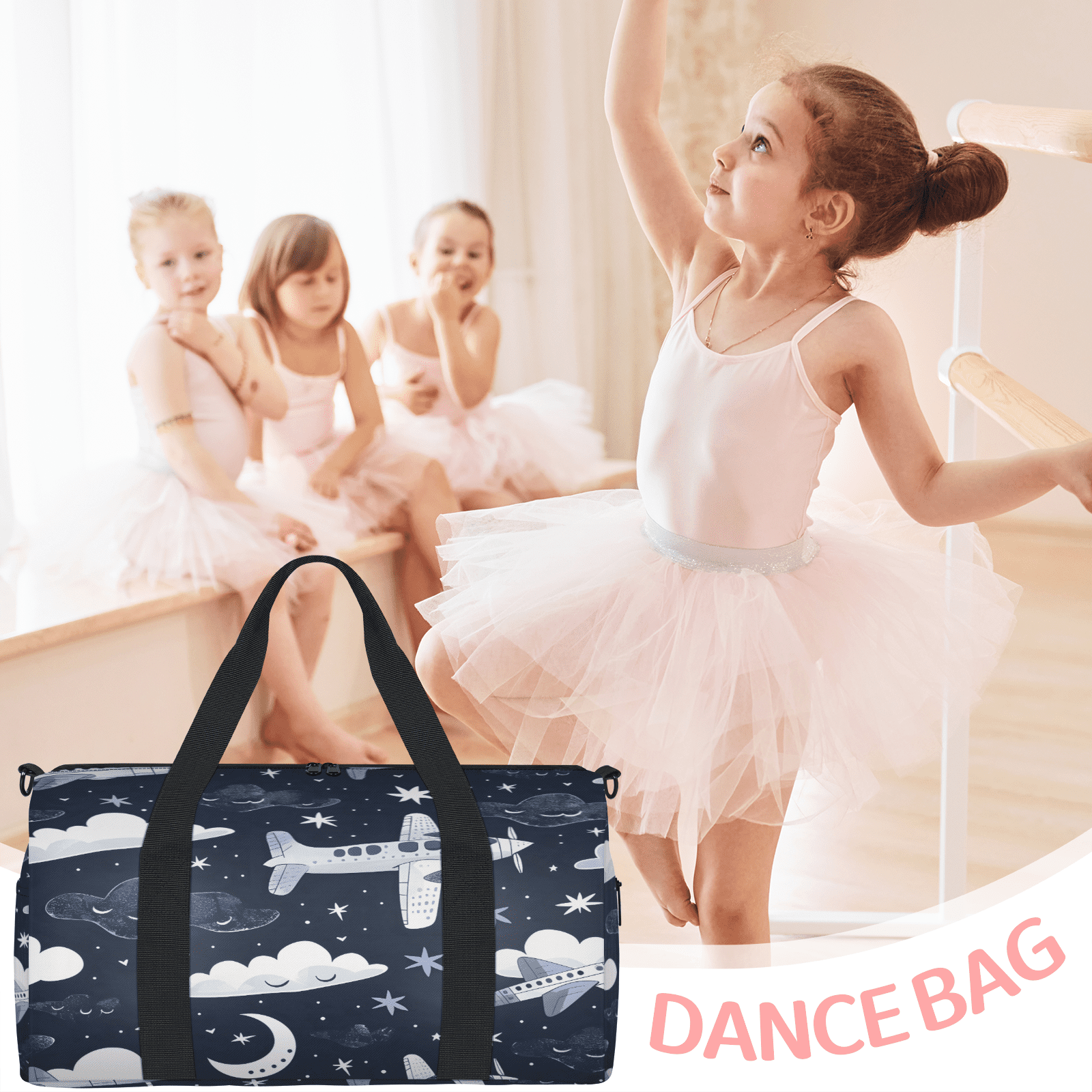 Herdesigns Aircraft Airplane Travel Duffle Bag Sports Yoga Weekender Overnight Carry on Workout Bags Lightweight Waterproof Gym Tote Bag for Women