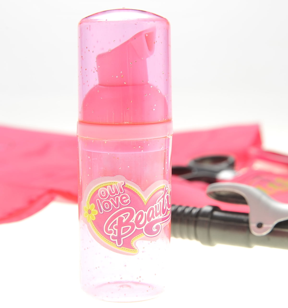 PlayWorld Pretty in Pink Beauty Salon Fashion Set With Hair Dryer, Curling Iron, Mirror, Scissors, Hair Brush, And More