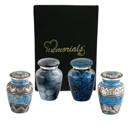 Forever in our Hearts Classic Blue Keepsake Urns Set of 4 - Beautiful Shades of Blue Mini Keepsakes - Keepsake Urns - Blue Token Urns - Handcrafted and Affordable Mini Urns for Ashes - Best (Best Place To Make Urns)