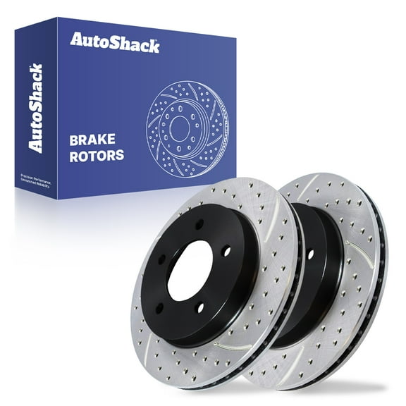 AutoShack 12.13" (308 mm) Front Vented Drilled & Slotted Brake Rotors E-Coated | Replacement for 1997-2004 Ford F-150 2002-2003 Ford Lobo | 2-PC Set | ShadowGuard